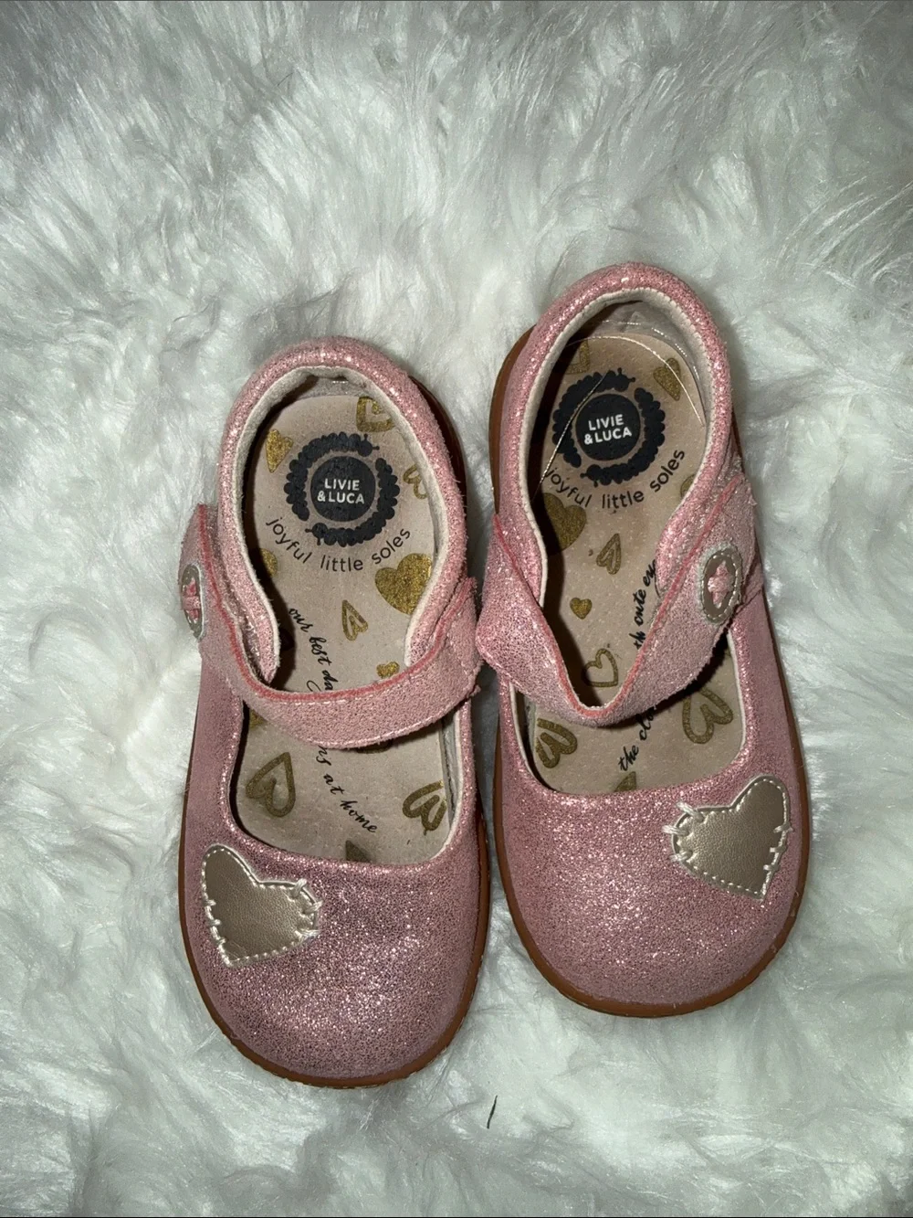 Livie & Luca- Pink Sparkle Mary Jane Shoes with Heart Accent